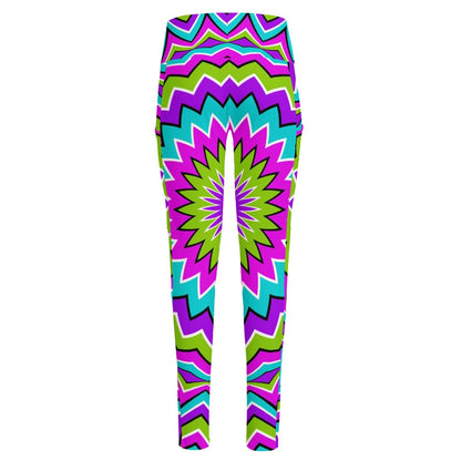 Dizzy Circle Moving Optical Illusion High-Waisted Pocket Leggings