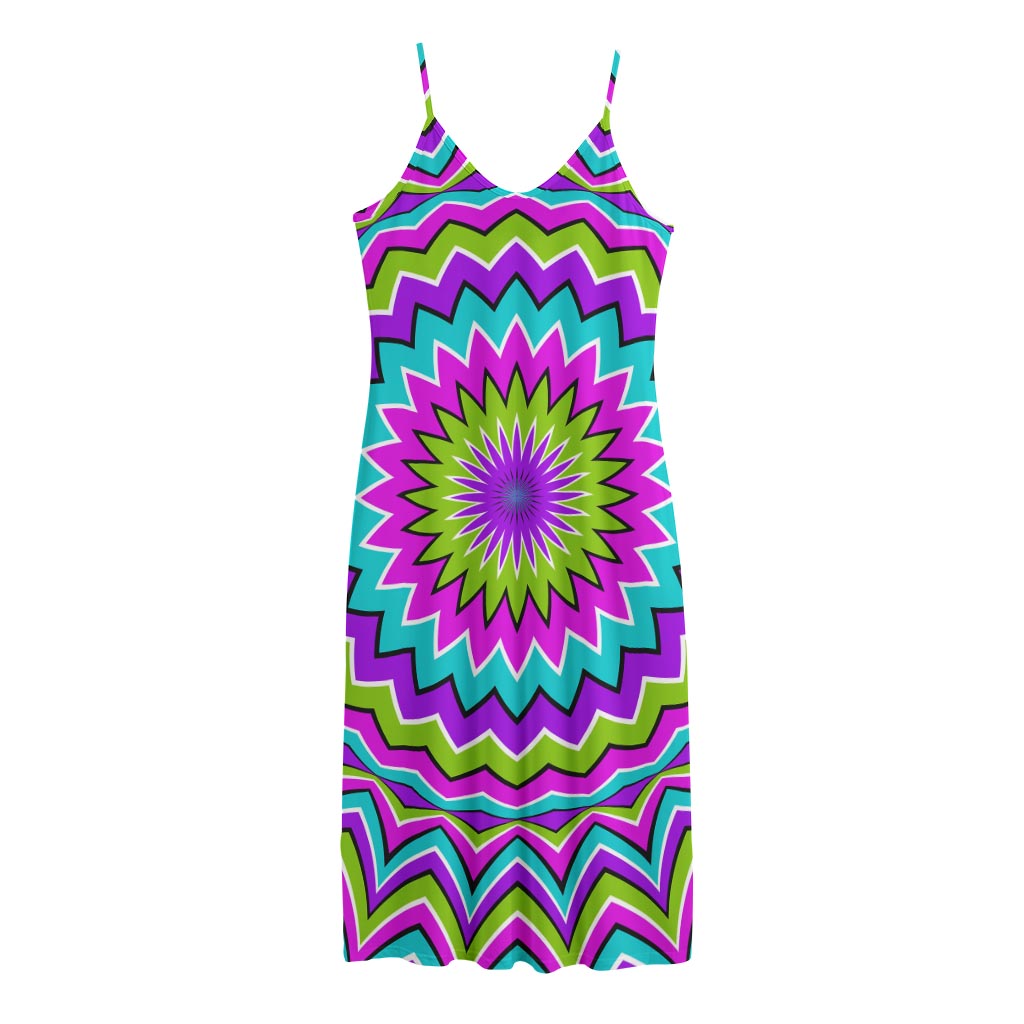 Dizzy Circle Moving Optical Illusion Jersey Midi Cami Dress