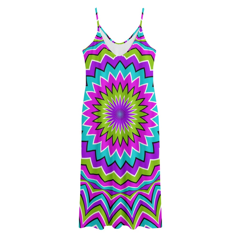 Dizzy Circle Moving Optical Illusion Jersey Midi Cami Dress