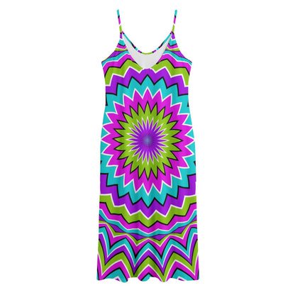 Dizzy Circle Moving Optical Illusion Jersey Midi Cami Dress