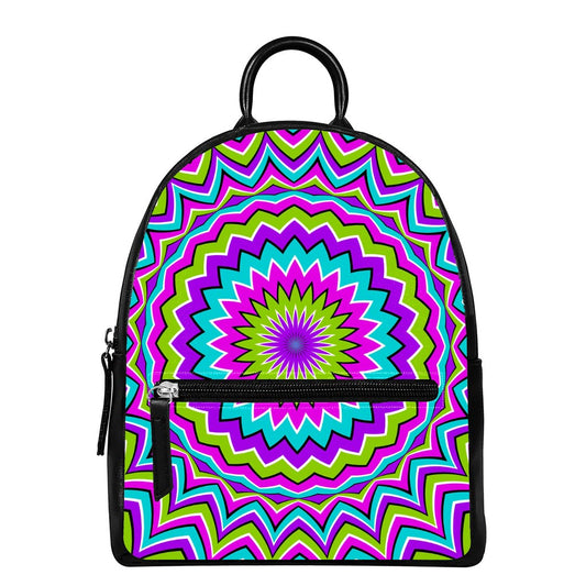 Dizzy Circle Moving Optical Illusion Leather Backpack
