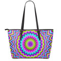 Dizzy Circle Moving Optical Illusion Leather Tote Bag With Zipper