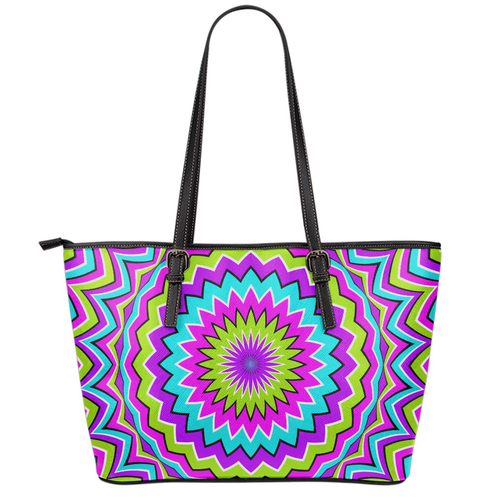 Dizzy Circle Moving Optical Illusion Leather Tote Bag