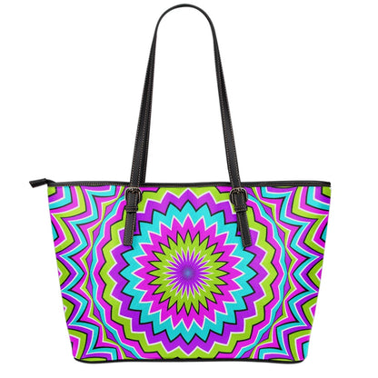 Dizzy Circle Moving Optical Illusion Leather Tote Bag