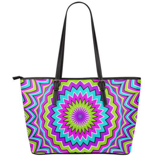 Dizzy Circle Moving Optical Illusion Leather Tote Bag