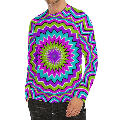 Dizzy Circle Moving Optical Illusion Men's Long Sleeve Rash Guard