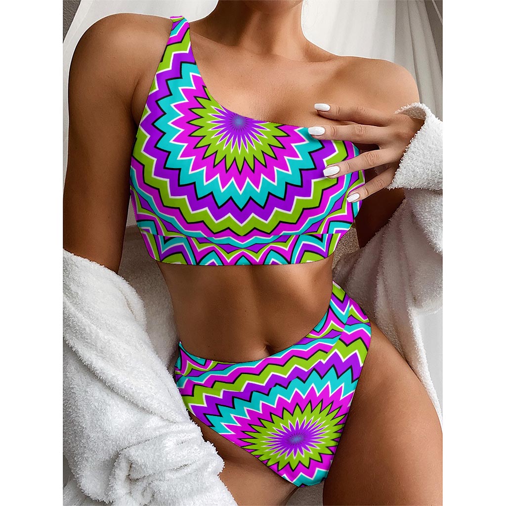 Dizzy Circle Moving Optical Illusion One Shoulder Bikini Top