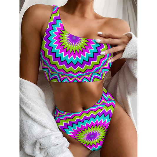 Dizzy Circle Moving Optical Illusion One Shoulder Bikini Top