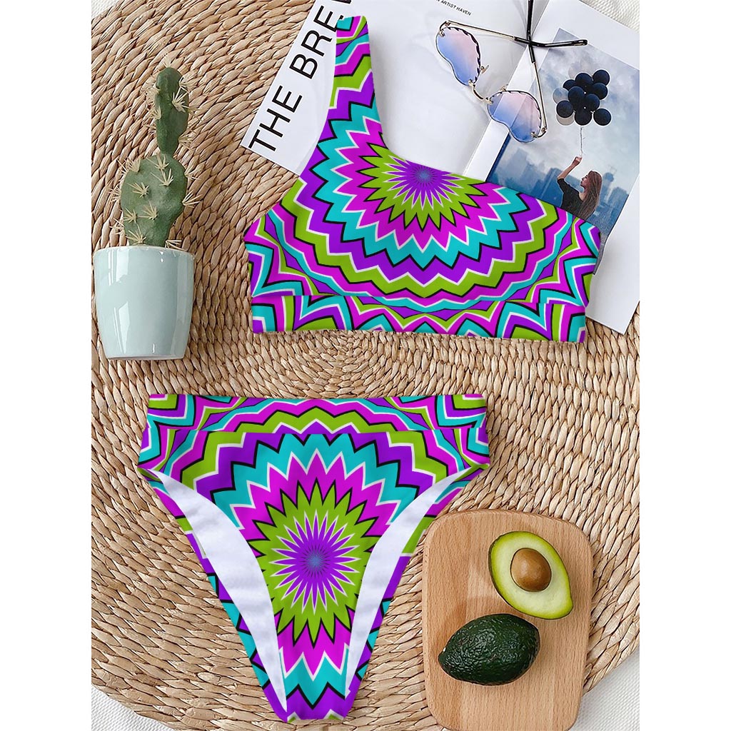 Dizzy Circle Moving Optical Illusion One Shoulder Bikini Top
