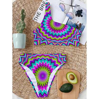 Dizzy Circle Moving Optical Illusion One Shoulder Bikini Top