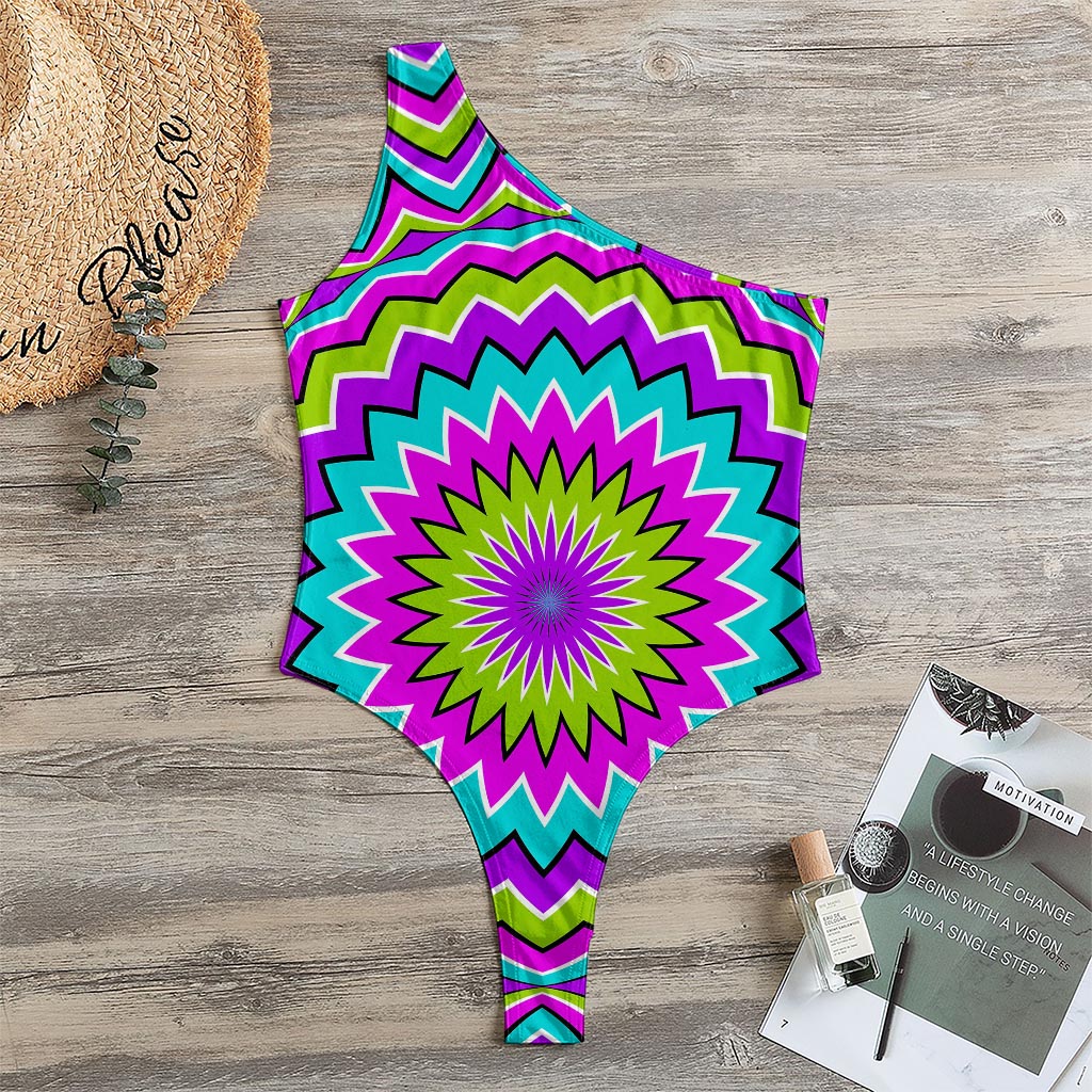 Dizzy Circle Moving Optical Illusion One Shoulder Bodysuit
