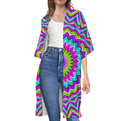Dizzy Circle Moving Optical Illusion Open Front Beach Cover Up