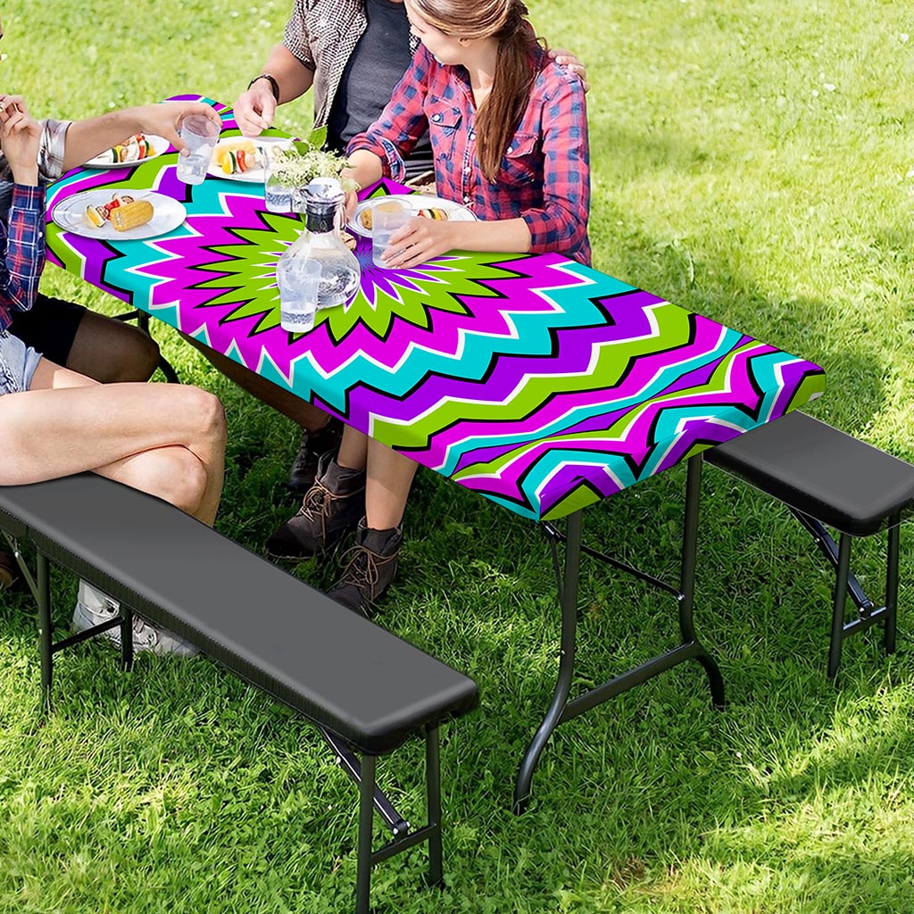 Dizzy Circle Moving Optical Illusion Picnic Table Cover