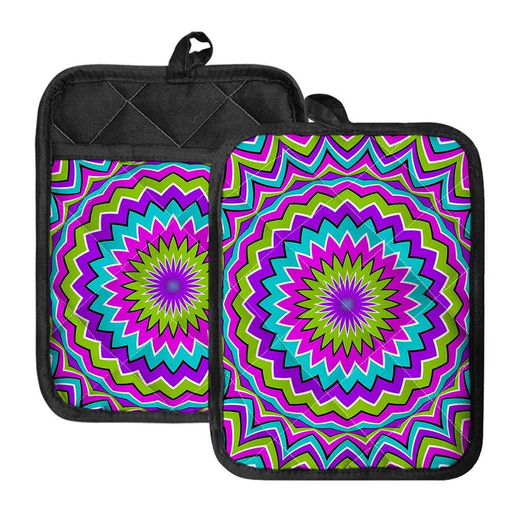 Dizzy Circle Moving Optical Illusion Pot Holders With Pocket