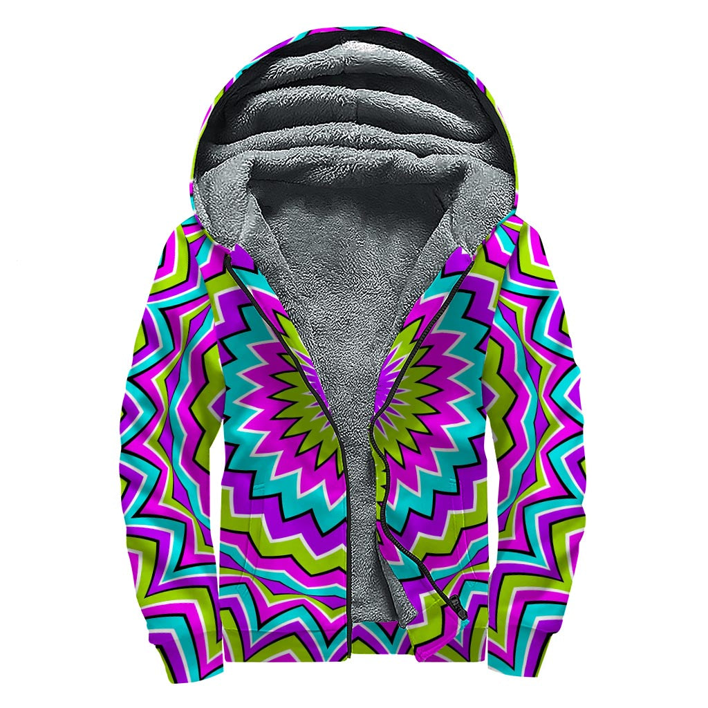 Dizzy Circle Moving Optical Illusion Sherpa Lined Zip Up Hoodie