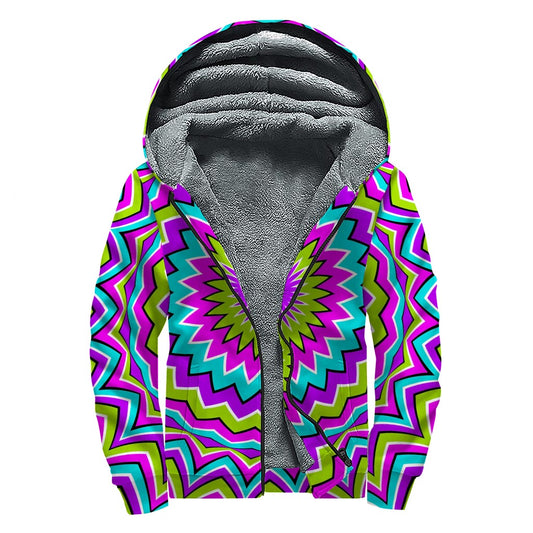 Dizzy Circle Moving Optical Illusion Sherpa Lined Zip Up Hoodie