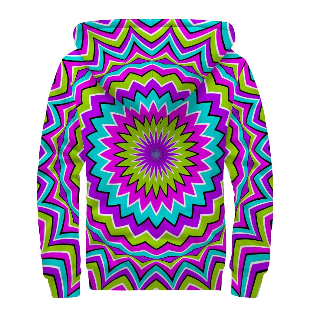 Dizzy Circle Moving Optical Illusion Sherpa Lined Zip Up Hoodie