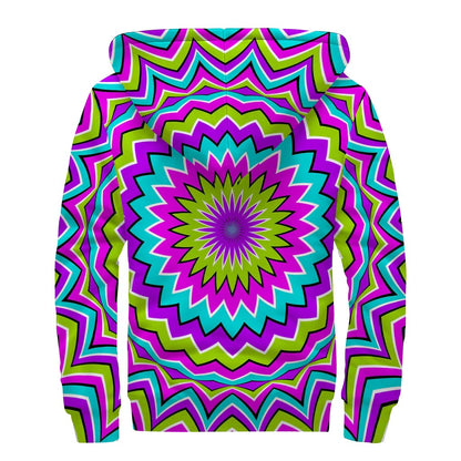 Dizzy Circle Moving Optical Illusion Sherpa Lined Zip Up Hoodie