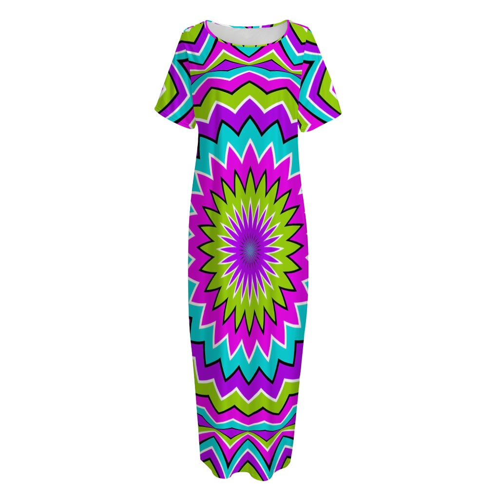 Dizzy Circle Moving Optical Illusion Short Sleeve Long Nightdress