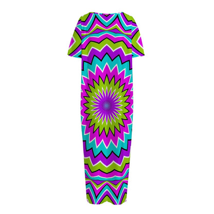 Dizzy Circle Moving Optical Illusion Short Sleeve Long Nightdress