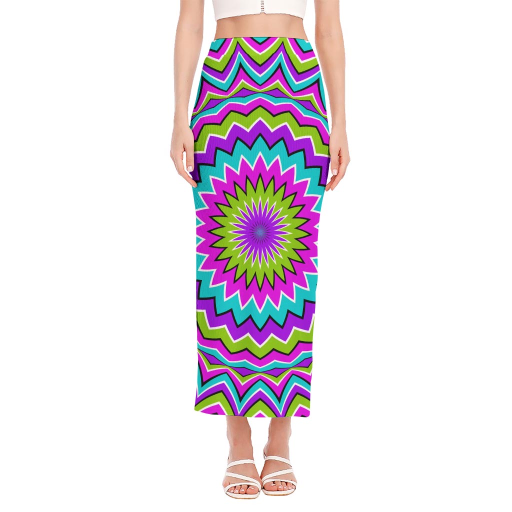Dizzy Circle Moving Optical Illusion Side Slit Maxi Skirt