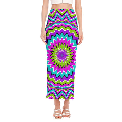 Dizzy Circle Moving Optical Illusion Side Slit Maxi Skirt