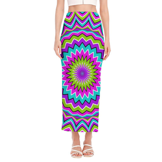 Dizzy Circle Moving Optical Illusion Side Slit Maxi Skirt
