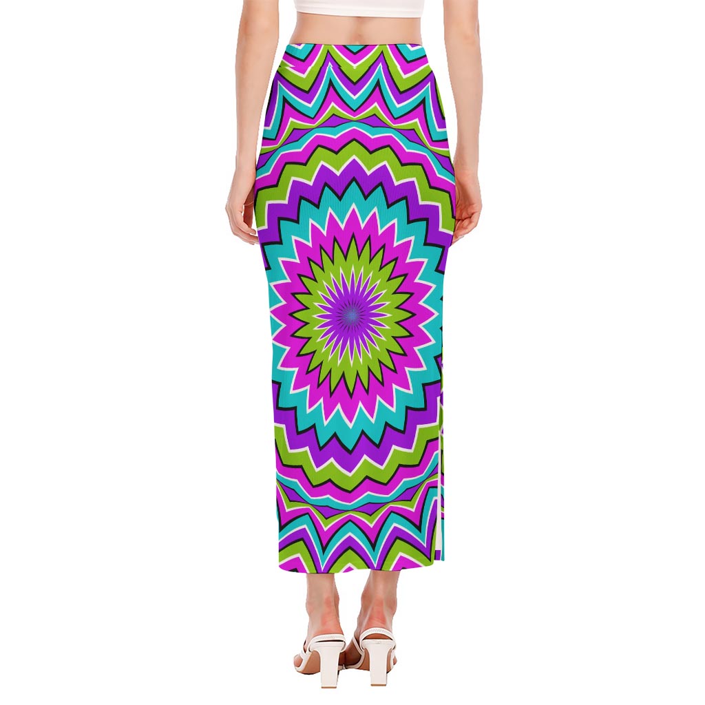 Dizzy Circle Moving Optical Illusion Side Slit Maxi Skirt