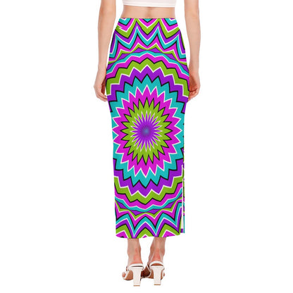 Dizzy Circle Moving Optical Illusion Side Slit Maxi Skirt