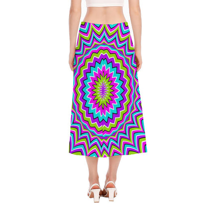 Dizzy Circle Moving Optical Illusion Side Slit Midi Skirt