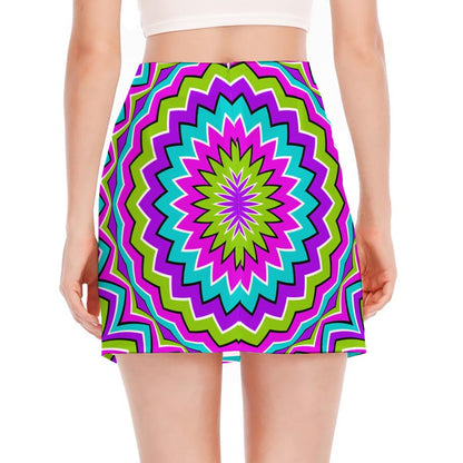 Dizzy Circle Moving Optical Illusion Side Slit Mini Skirt