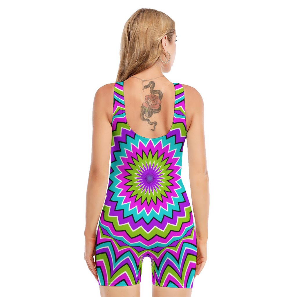 Dizzy Circle Moving Optical Illusion Sleeveless One Piece Swimsuit
