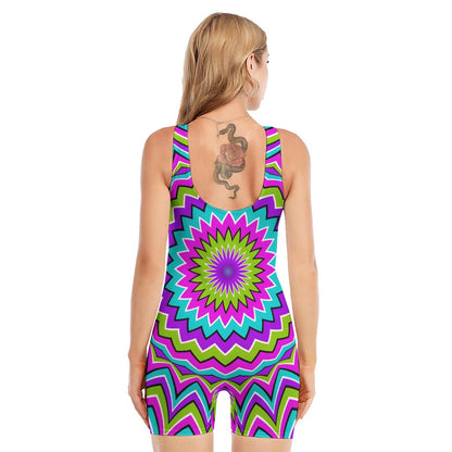 Dizzy Circle Moving Optical Illusion Sleeveless One Piece Swimsuit