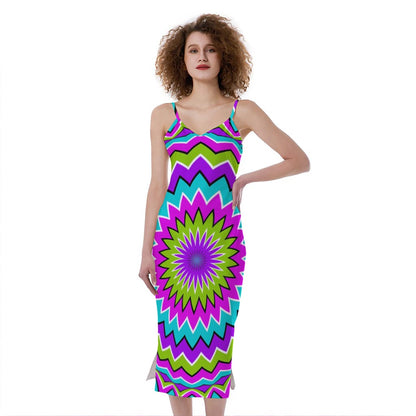 Dizzy Circle Moving Optical Illusion Slim Fit Midi Cami Dress