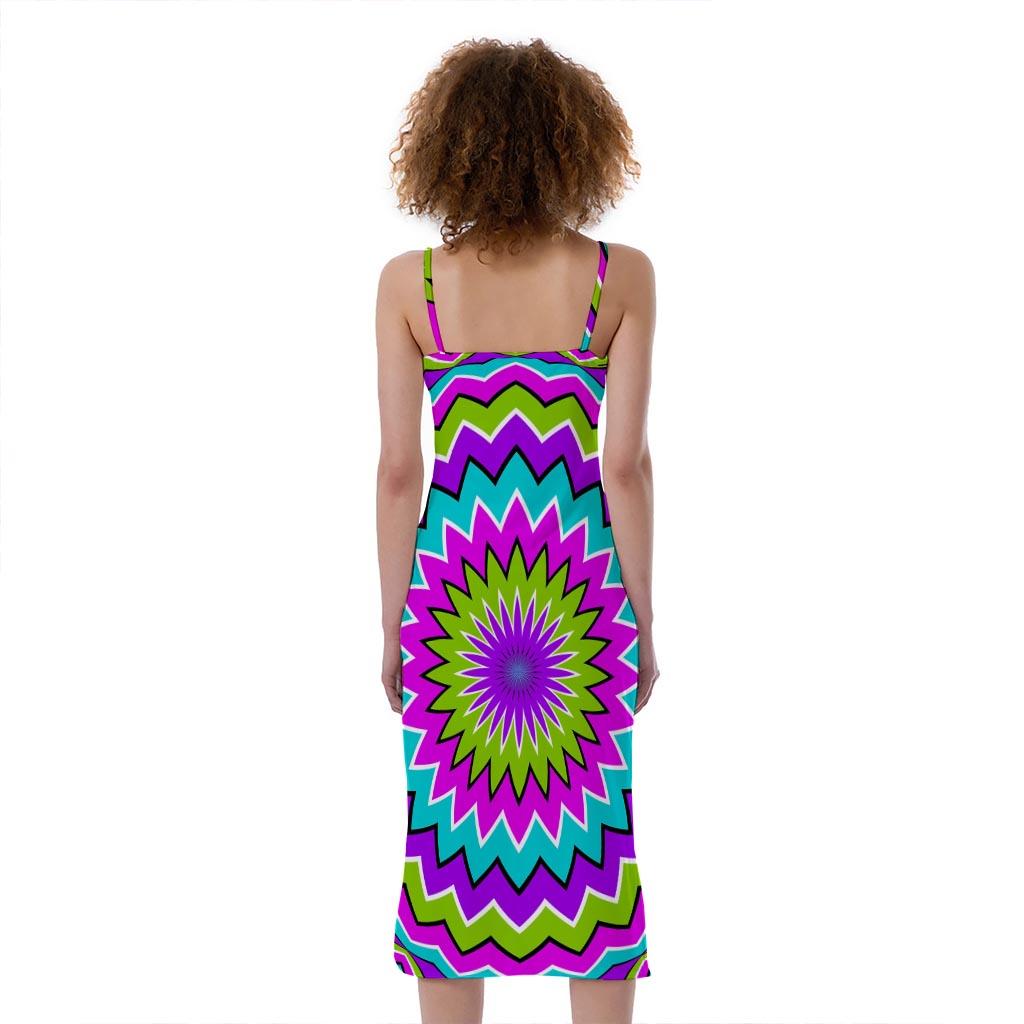 Dizzy Circle Moving Optical Illusion Slim Fit Midi Cami Dress