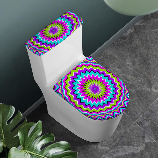 Dizzy Circle Moving Optical Illusion Toilet Lid And Tank Cover Set