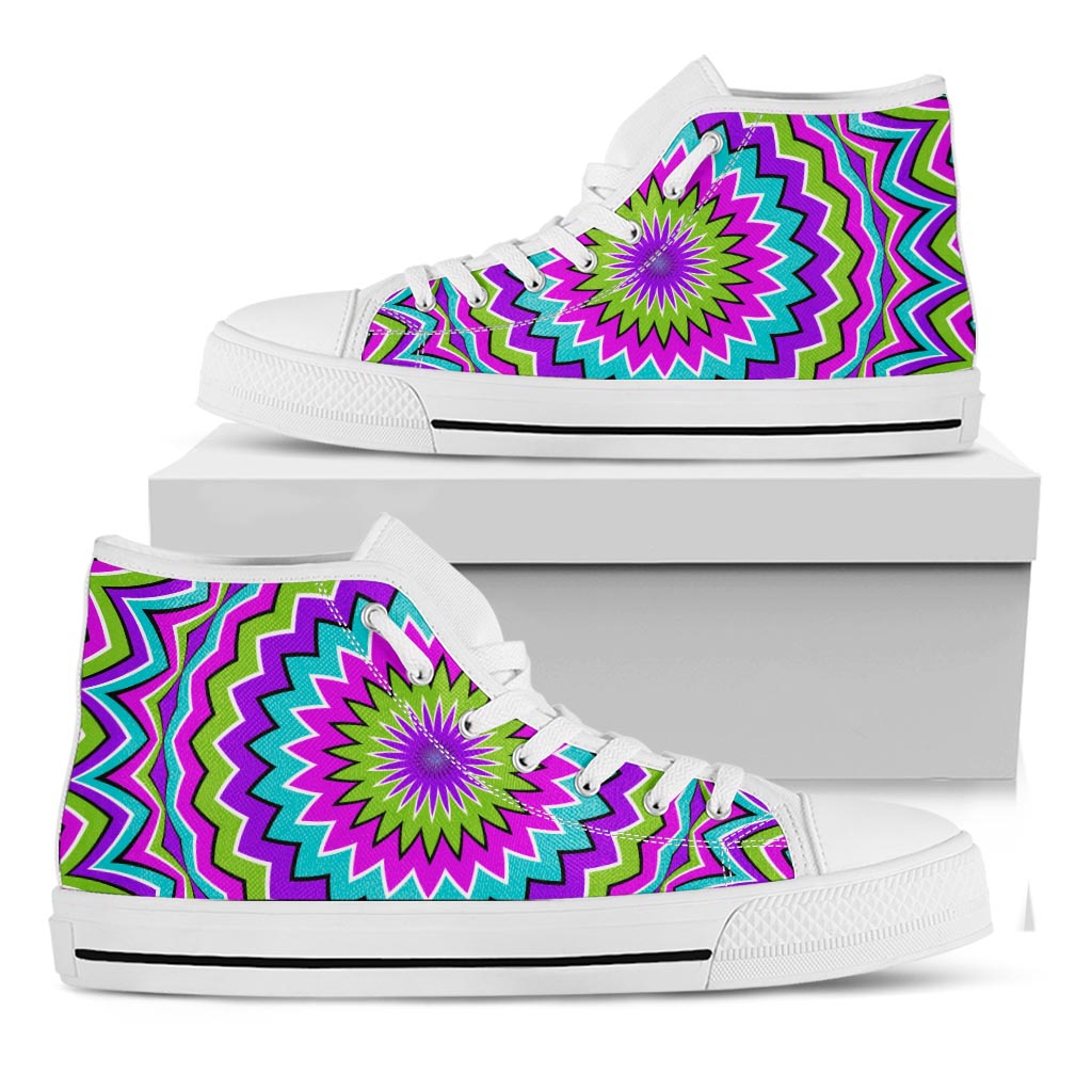 Dizzy Circle Moving Optical Illusion White High Top Sneakers