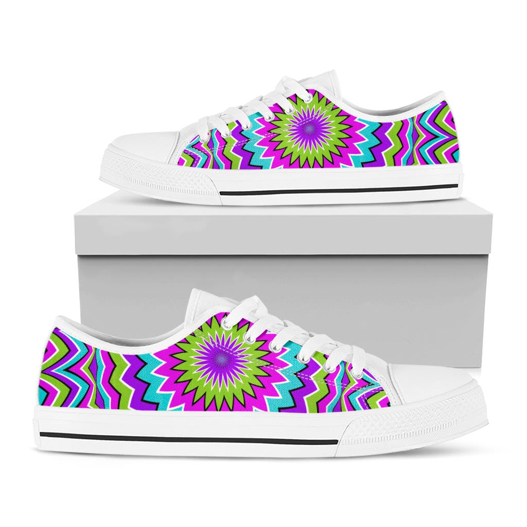 Dizzy Circle Moving Optical Illusion White Low Top Sneakers