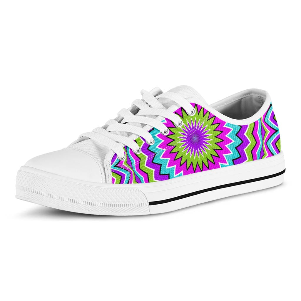 Dizzy Circle Moving Optical Illusion White Low Top Sneakers