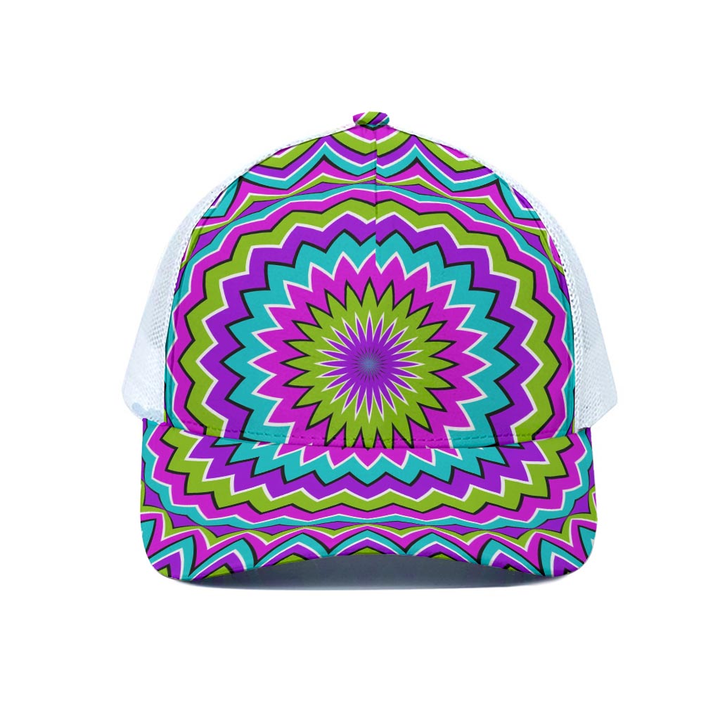 Dizzy Circle Moving Optical Illusion White Mesh Trucker Cap