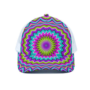 Dizzy Circle Moving Optical Illusion White Mesh Trucker Cap