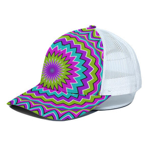 Dizzy Circle Moving Optical Illusion White Mesh Trucker Cap