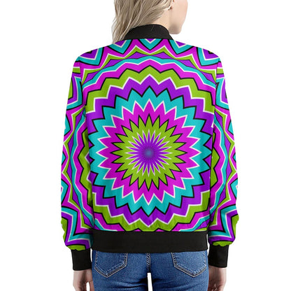 Dizzy Circle Moving Optical Illusion Women's Bomber Jacket