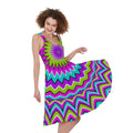 Dizzy Circle Moving Optical Illusion Sleeveless Knee Length Dress