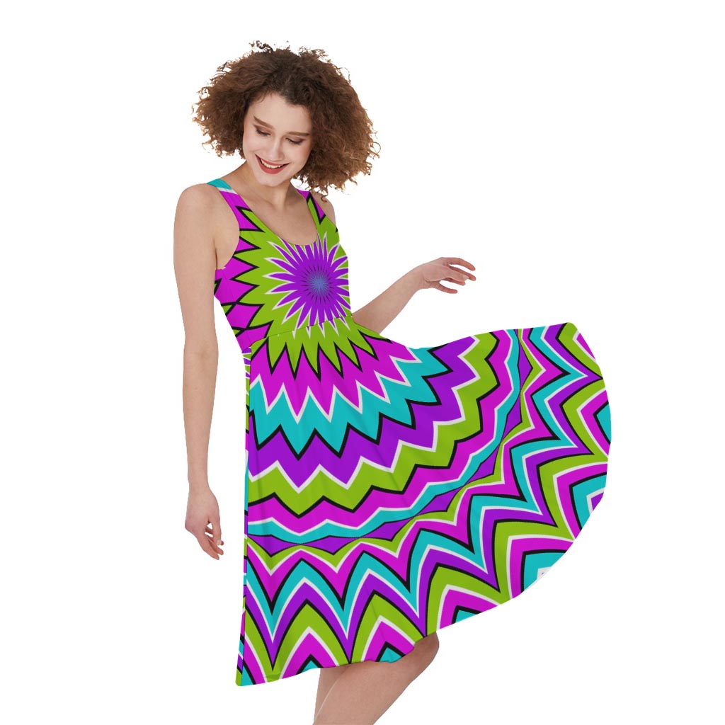 Dizzy Circle Moving Optical Illusion Women's Sleeveless Dress