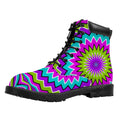 Dizzy Circle Moving Optical Illusion Padded Collar Lace Up Boots