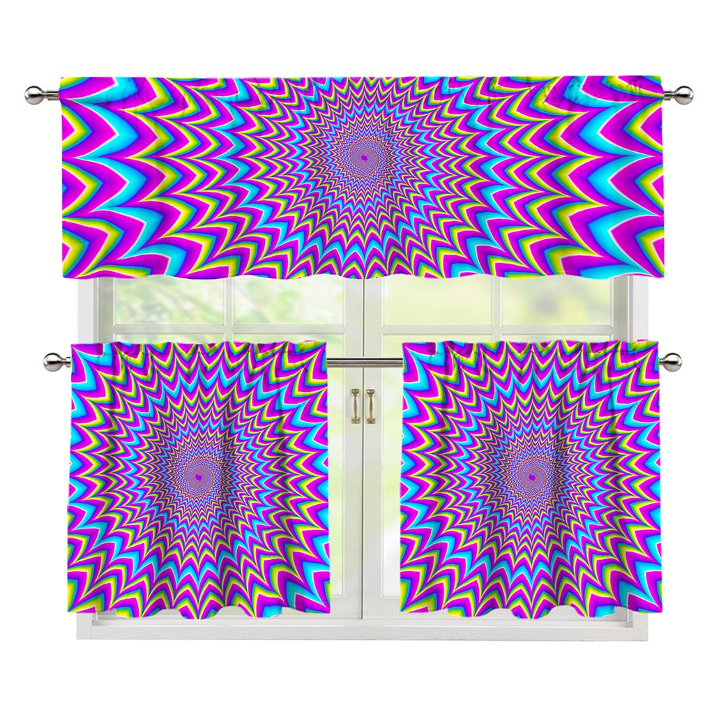 Dizzy Spiral Moving Optical Illusion 3 Piece Kitchen Curtains