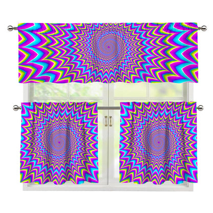 Dizzy Spiral Moving Optical Illusion 3 Piece Kitchen Curtains