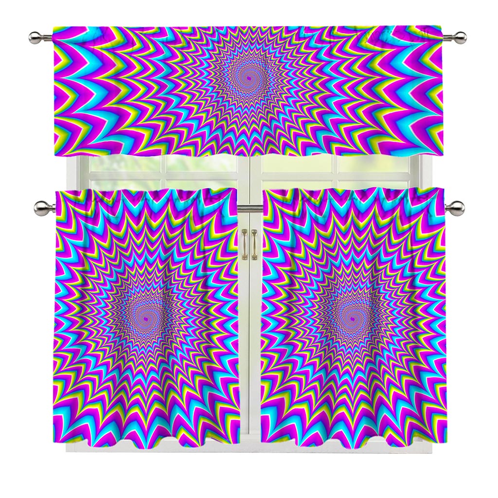 Dizzy Spiral Moving Optical Illusion 3 Piece Kitchen Curtains