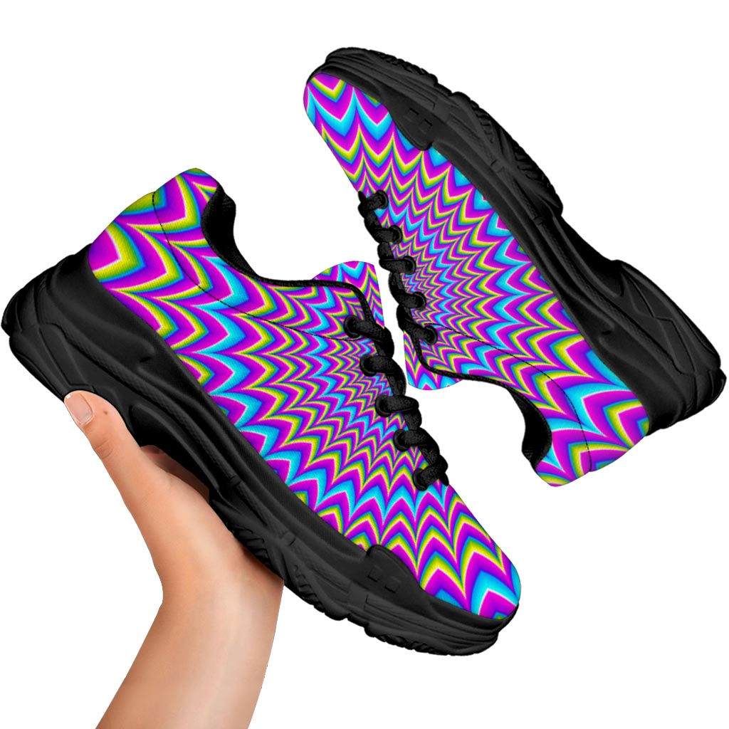 Dizzy Spiral Moving Optical Illusion Black Chunky Shoes